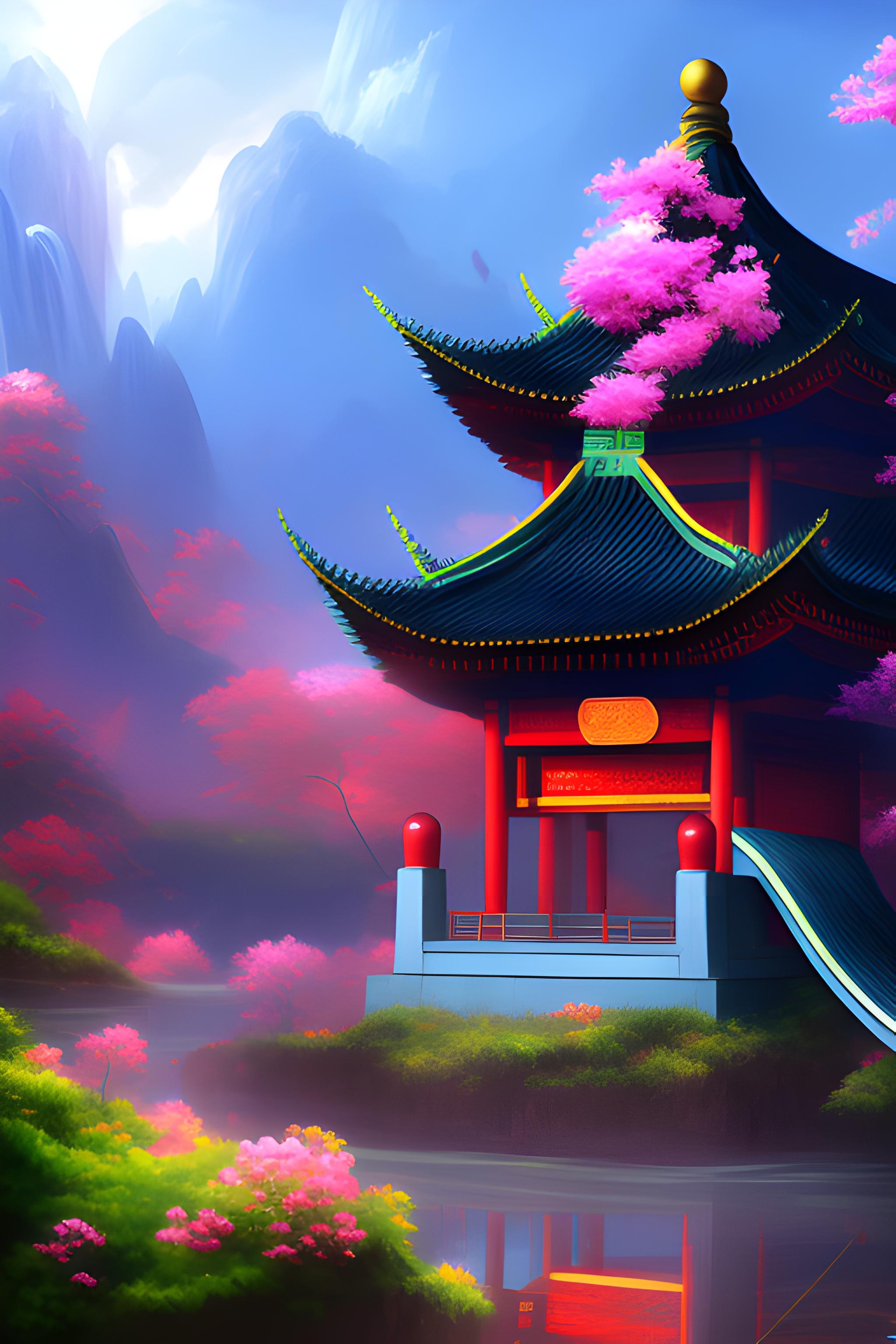 华丽国风少女在晚霞中